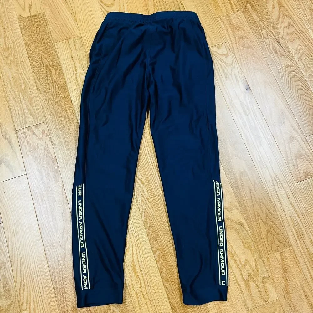 Under Armour Boy's Jogger Pants Athletic Blue Neon Green Heat Gear Fitted Large